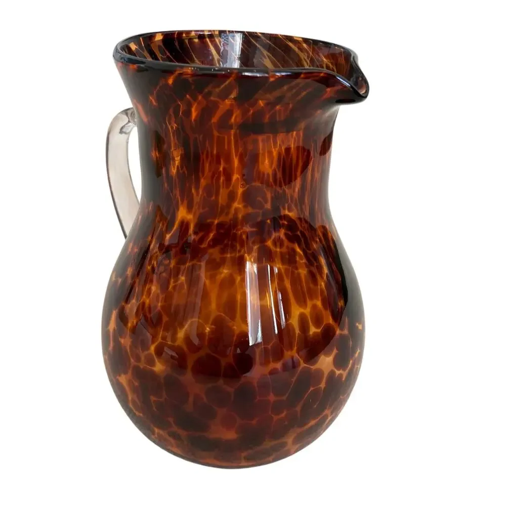 NEW Hand Blown Tortoise Shell Glass Pitcher 9.5in Chic Barware